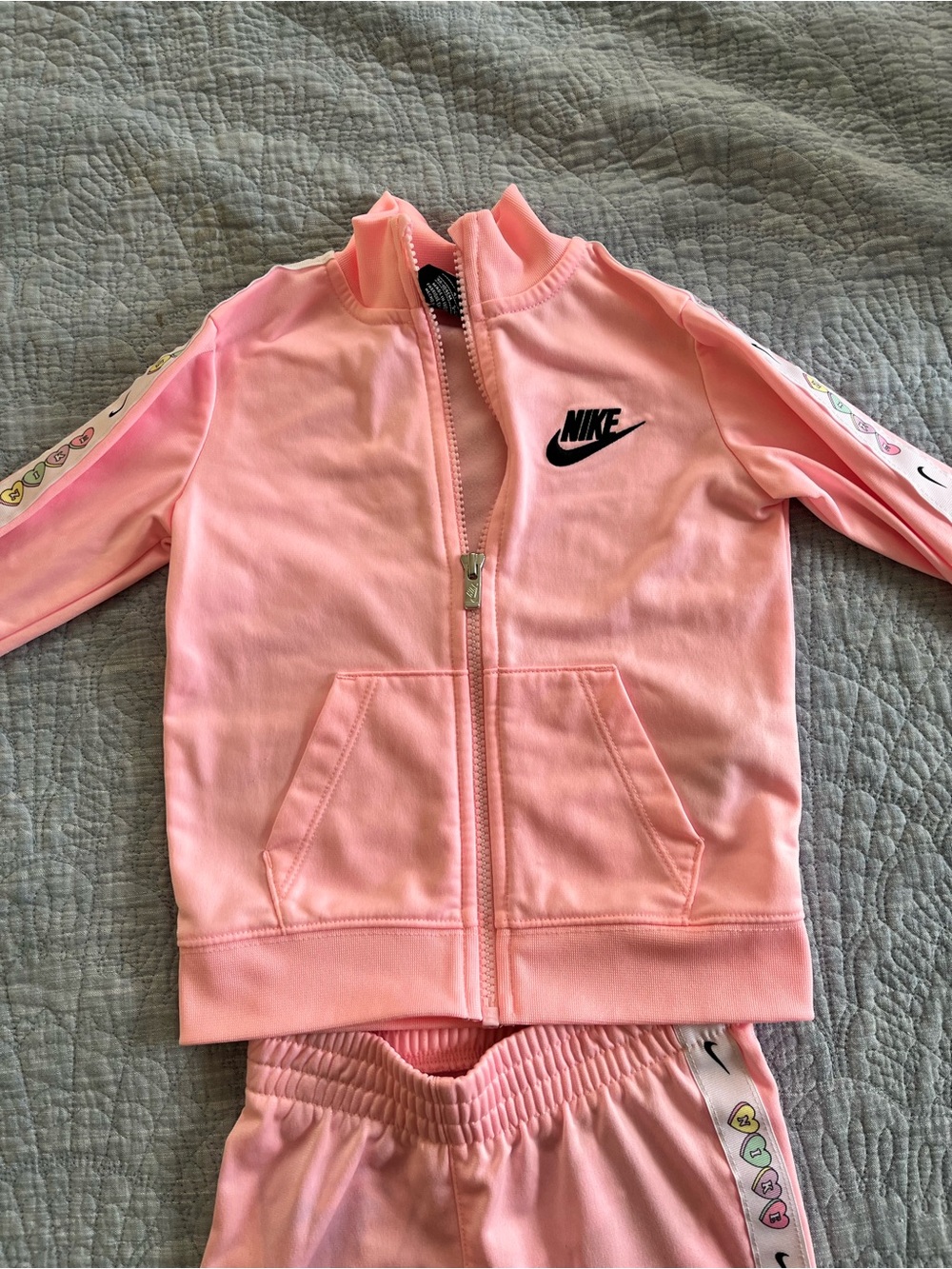 Nike Pink Girls' Track Jacket and Pants Set with Heart Detail